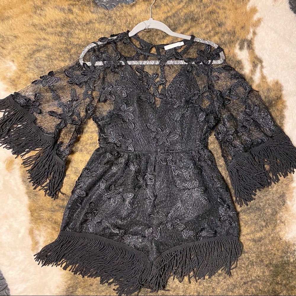 NWOT Black Fringe Formal Lace Romper